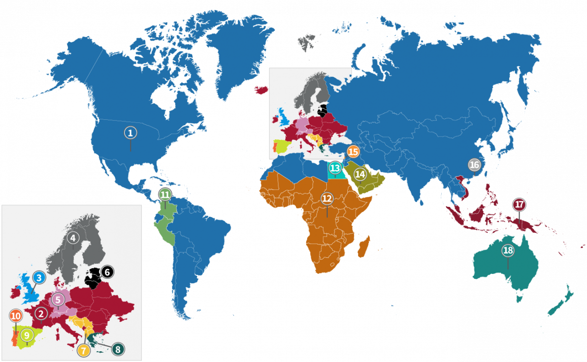 Global map of distributors